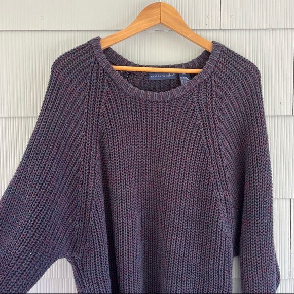 Vintage Sweaters - Blue Multicolor Ribbed Knit Vintage Crew Neck Sweater Cozy Oversized  XL